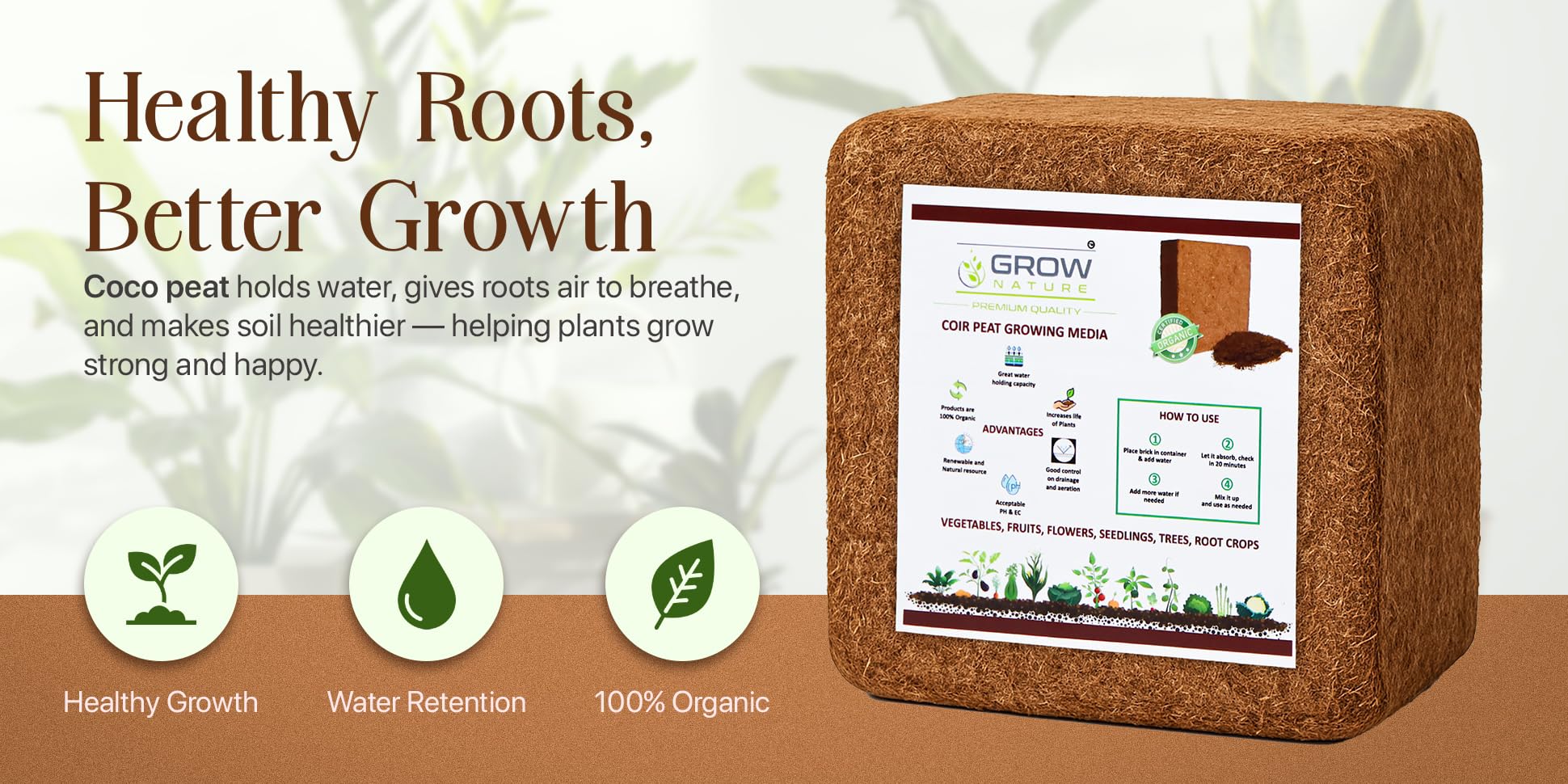 Grow Nature 1kg Cocopeat Block